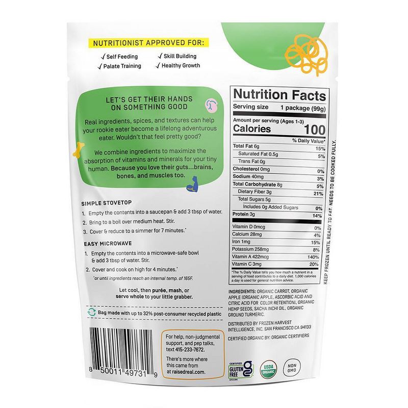 Raised Real Organic Carrot + Apple Frozen Baby and Toddler Food - 3.5oz