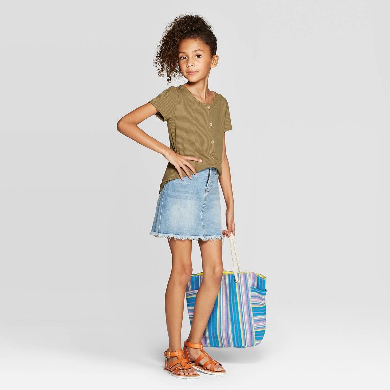 Girls' Rib Button-Front Short Sleeve T-Shirt - art class™ Olive XL