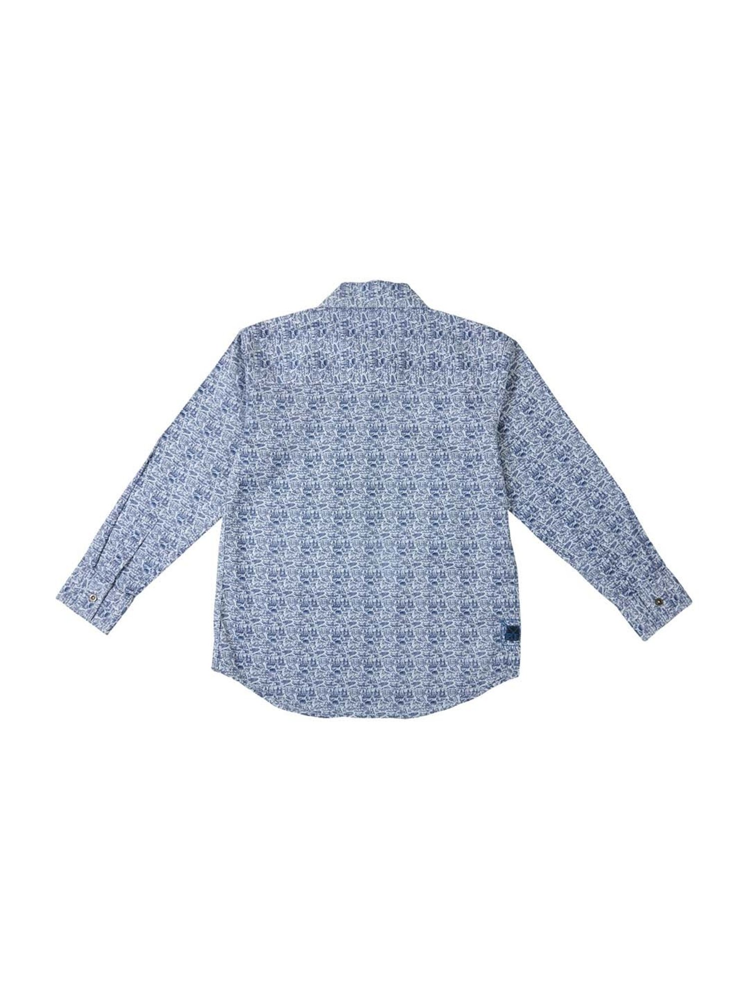Palm Tree Kids Blue Cotton Printed Full Sleeves Shirt