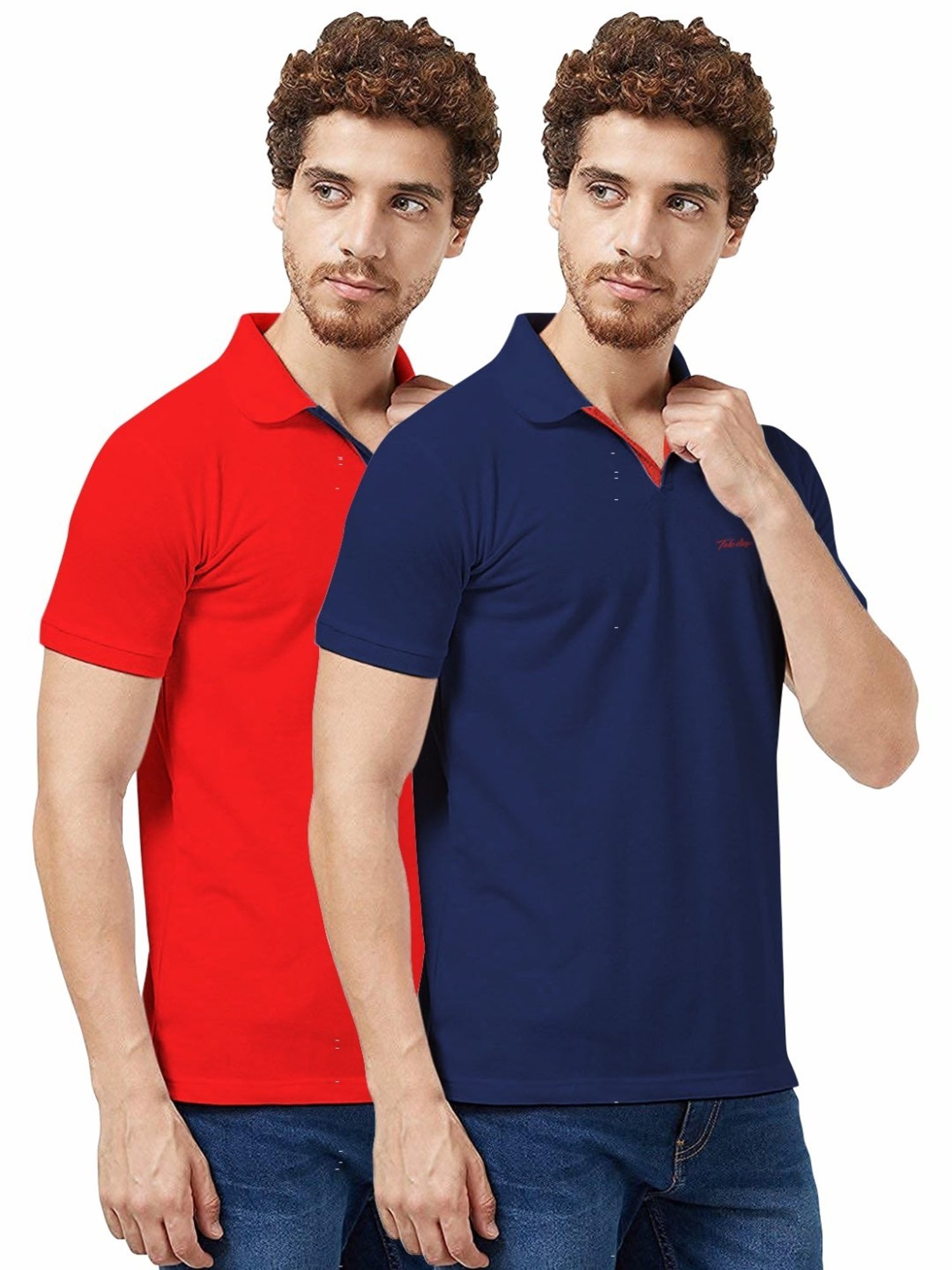 Tab91 Red & Navy Regular Fit Printed Polo T-Shirts