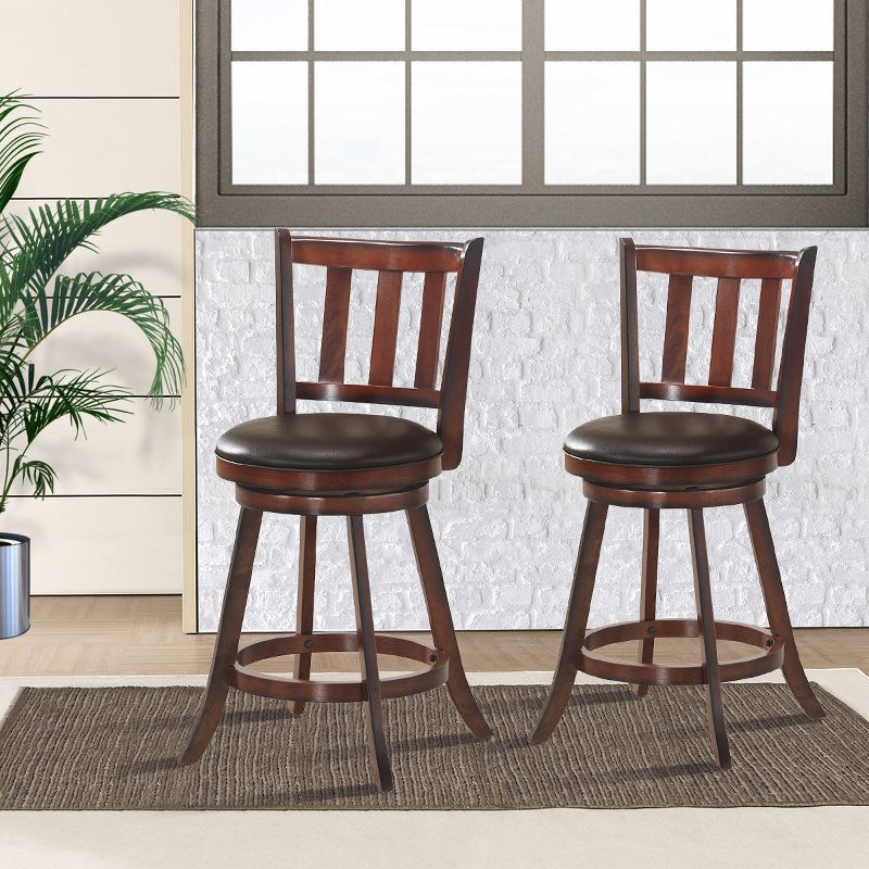 Costway Set of 2 25'' Swivel Bar stool Leather Padded Dining Kitchen Pub Bistro Chair High Back