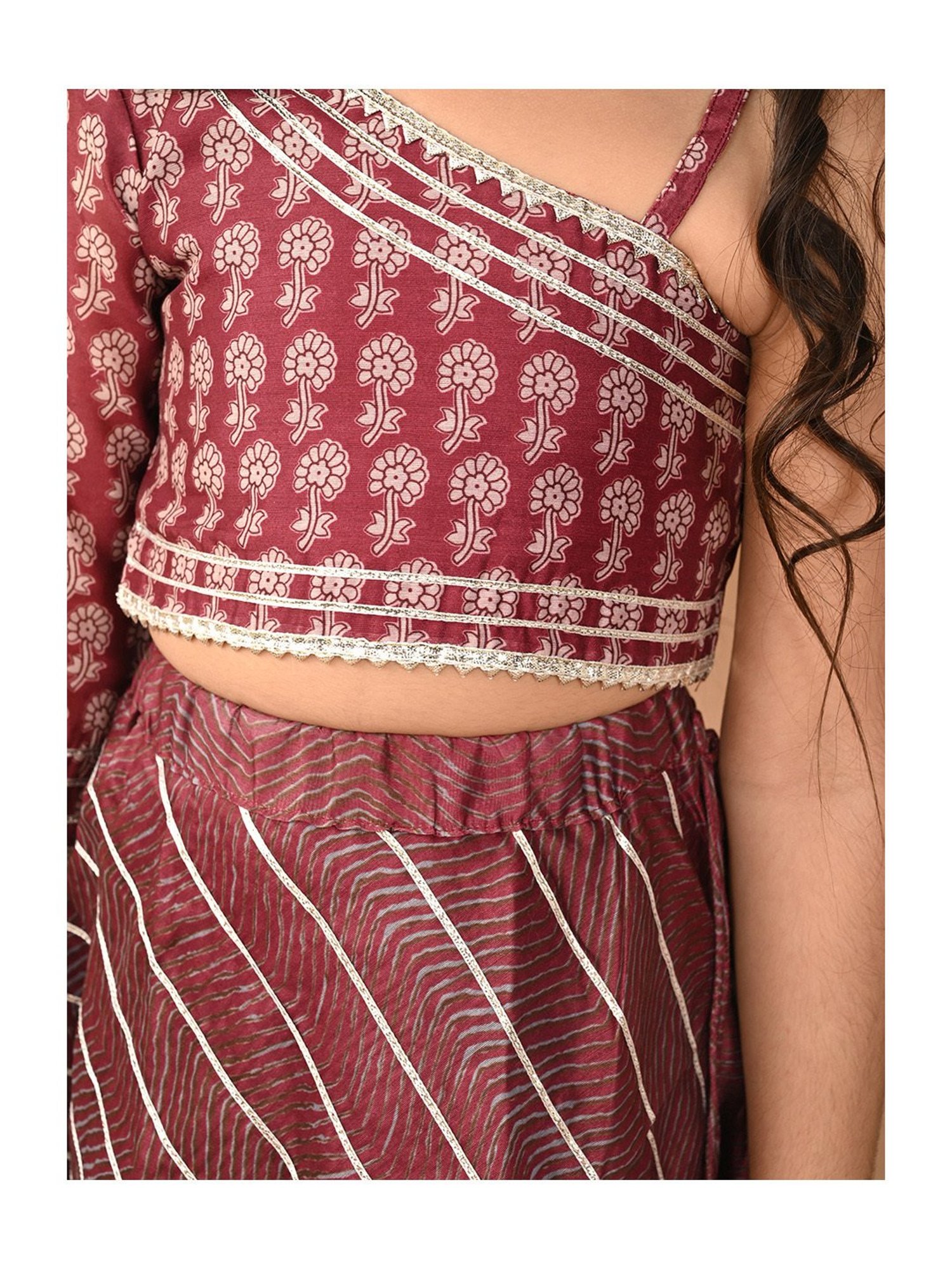 A Little Fable Kids Blue Printed Lehenga with Choli & Dupatta