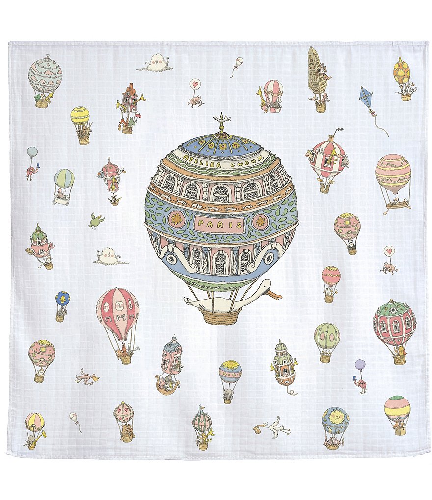 Atelier Choux Paris Organic Cotton Baby Dollhouse, Hot Air Balloon, Towers Bridge Swaddle Trio Gift Set