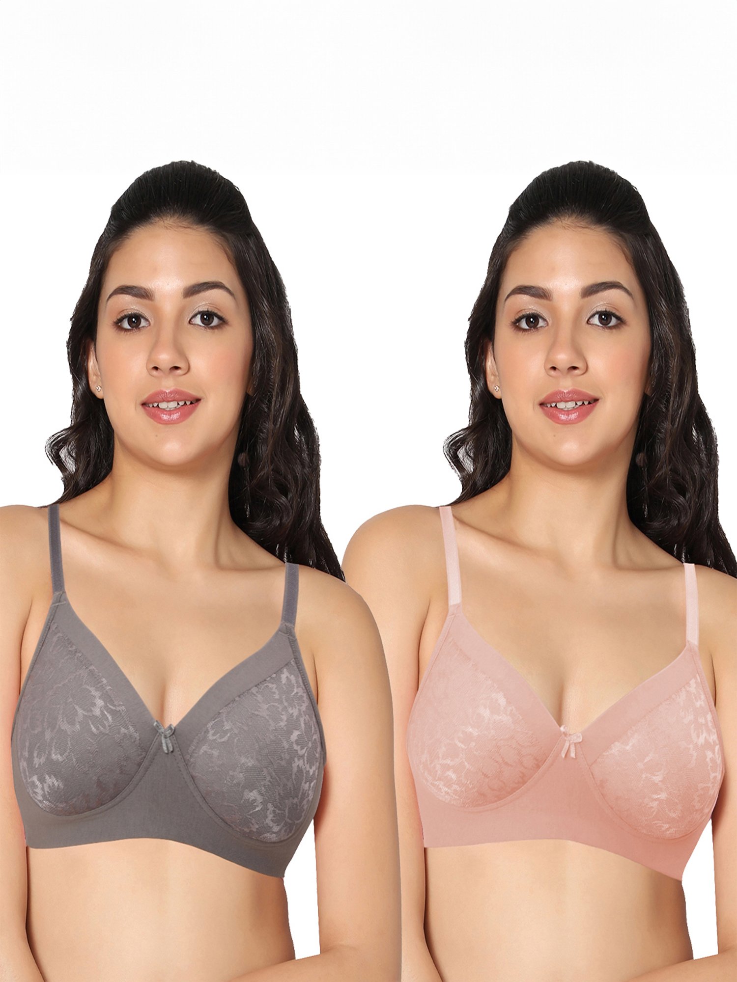 IN CARE Grey & Peach Non-Wired Full Coverage Push-Up Bra - Pack of 2