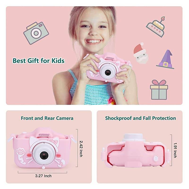 Digital Camera Child Camcorder, Girls Birthday Toy Gifts for 4-13-Year-Old Children, Update Dual Cameras 20.0MP Toddler Video Recorder 1080P IPS 2" Screen with 32G TF Card, Cat Soft Silicone Case
