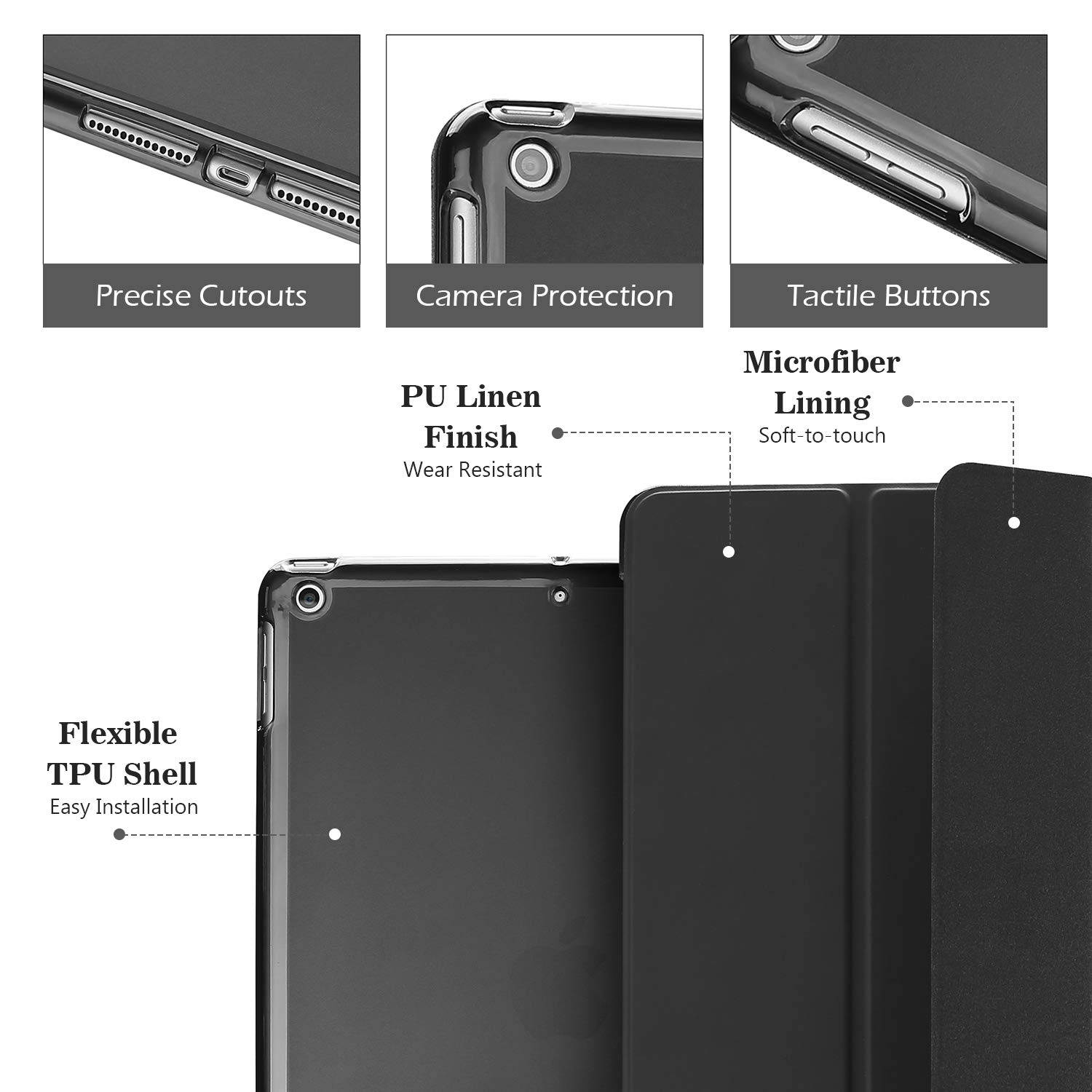 ProCase iPad 10.2 Case 2019 7th Gen Case with Flexible Soft TPU Back Cover, Slim Steady Stand Case for iPad 7th Generation (A2197 A2198 A2200) -Black