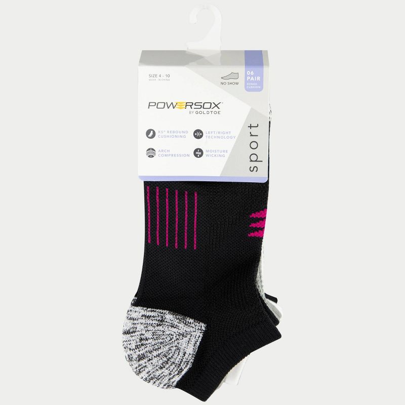 Powersox Women's Cushioned 6pk No Show Athletic Socks - White/Black/Gray 4-10