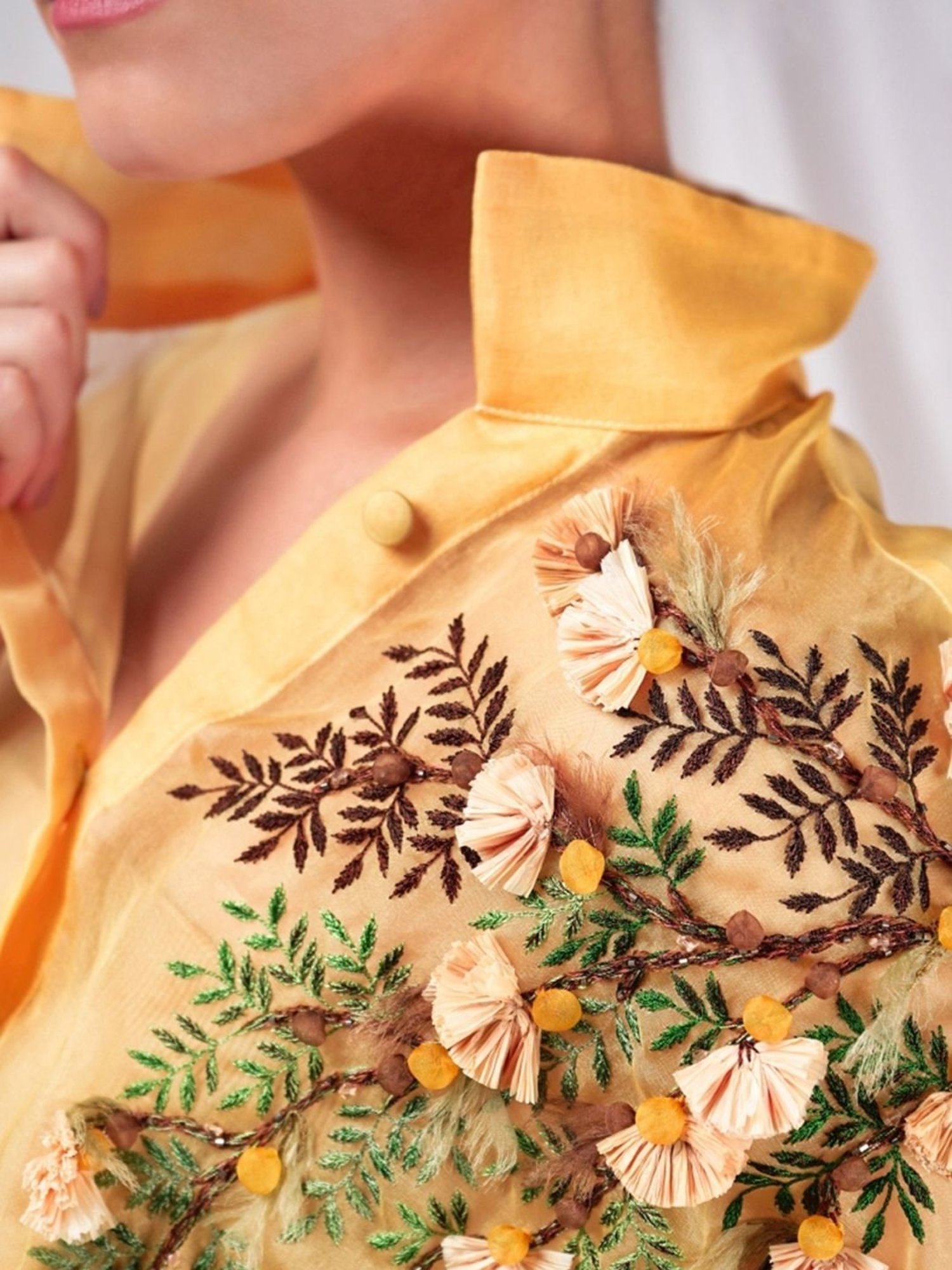Seesa Yellow Spring Summer Organza Overshirt With Embroidery Details
