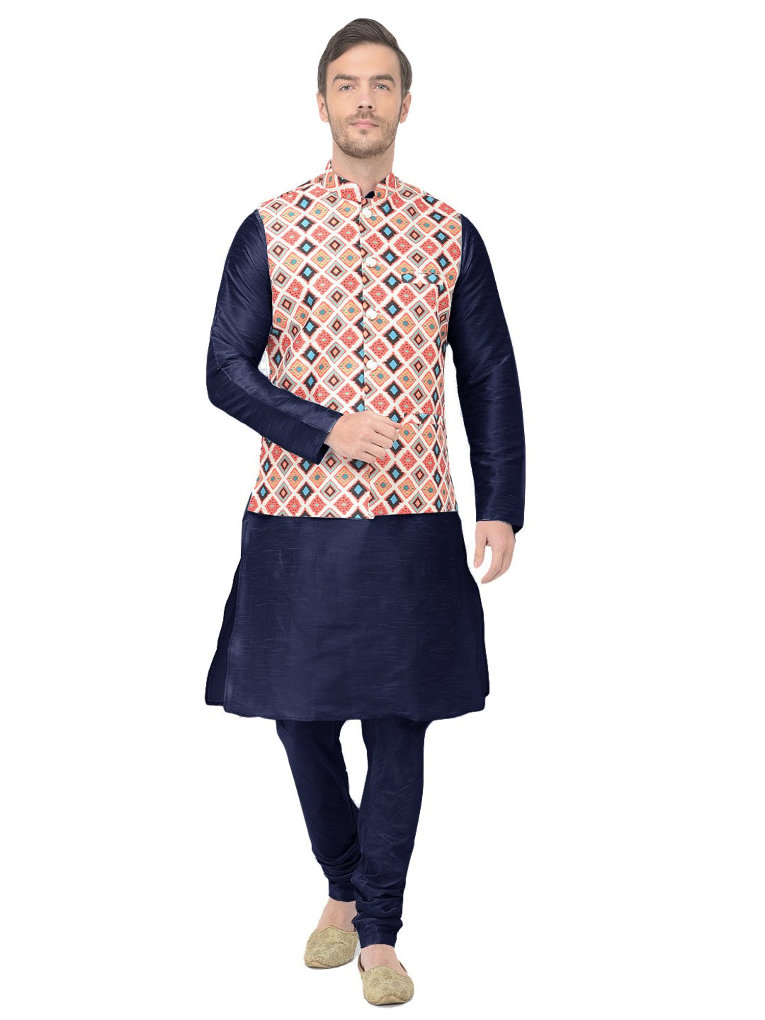 SG LEMAN Navy Regular Fit Printed Kurta Set