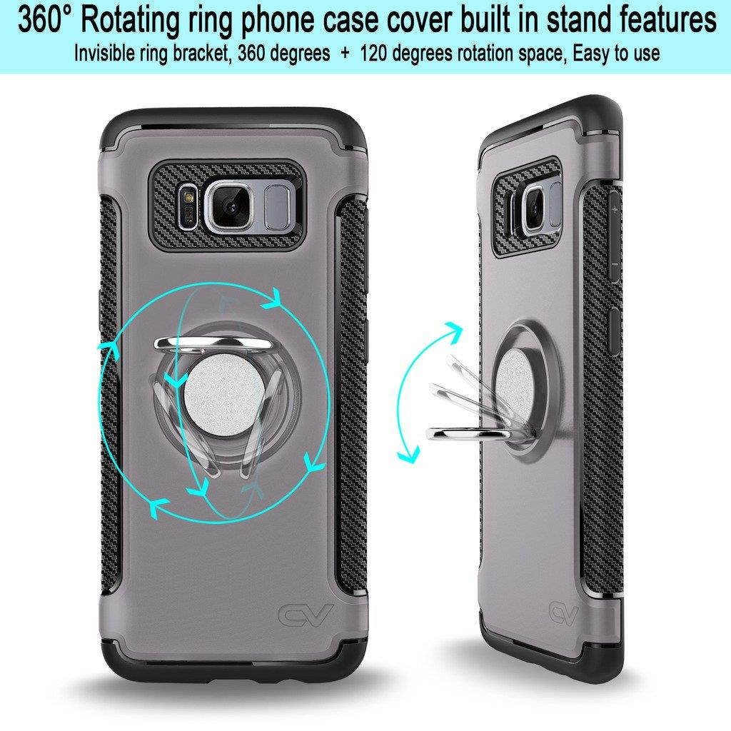 Galaxy S8 Plus Case, Cellularvilla [Slim] High Impact Dual Layer Protective Case [Shockproof] Built-in 360 Degree Rotating Ring Holder Kickstand Cover For Samsung Galaxy S8 Plus (Gray Black)