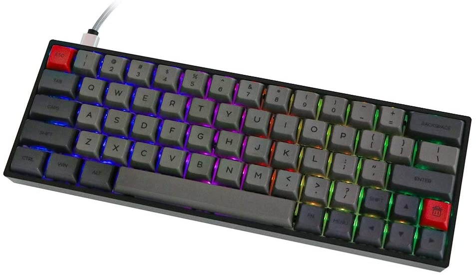 EPOMAKER GK64XS 60% RGB Hot Swappable Bluetooth Mechanical Keyboard with Split Spacebar, 1900mAh Battery, Fully Programmable for Gamers (Gateron Blue Switch, Grey Black)
