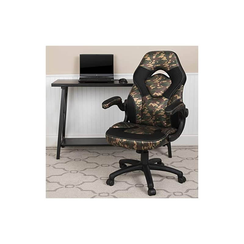 X10 Gaming Chair Racing Office Ergonomic Computer PC Adjustable Swivel Chair with Flip-Up Arms, Camouflage/Black LeatherSoft