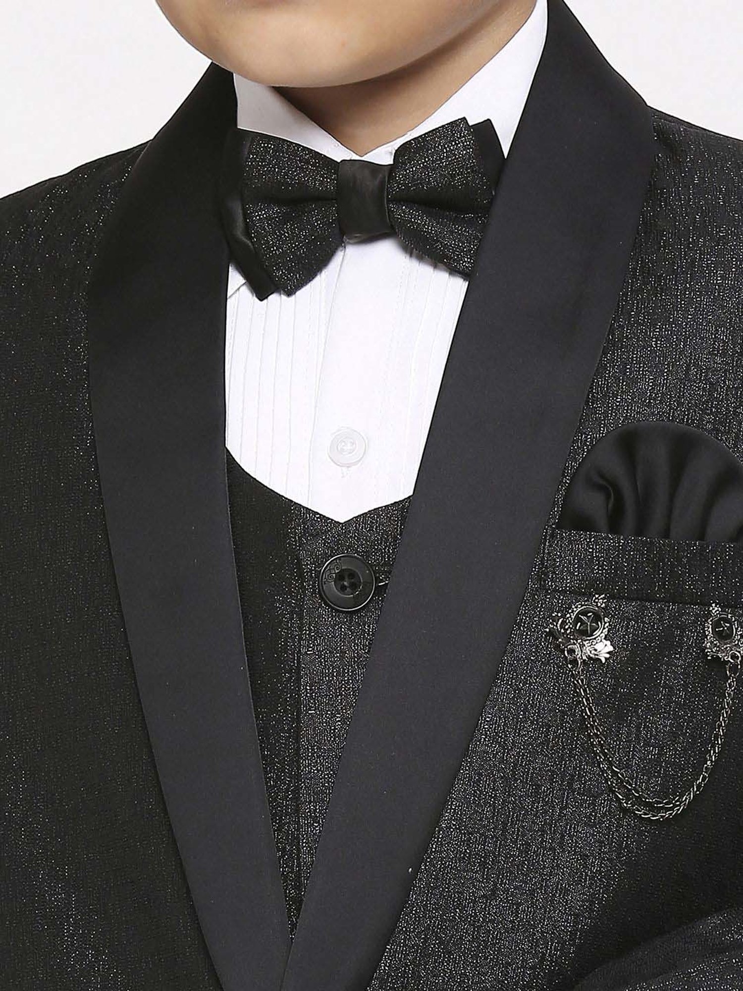 Kids Island Boys Black & White Solid Full Sleeves Suit Set