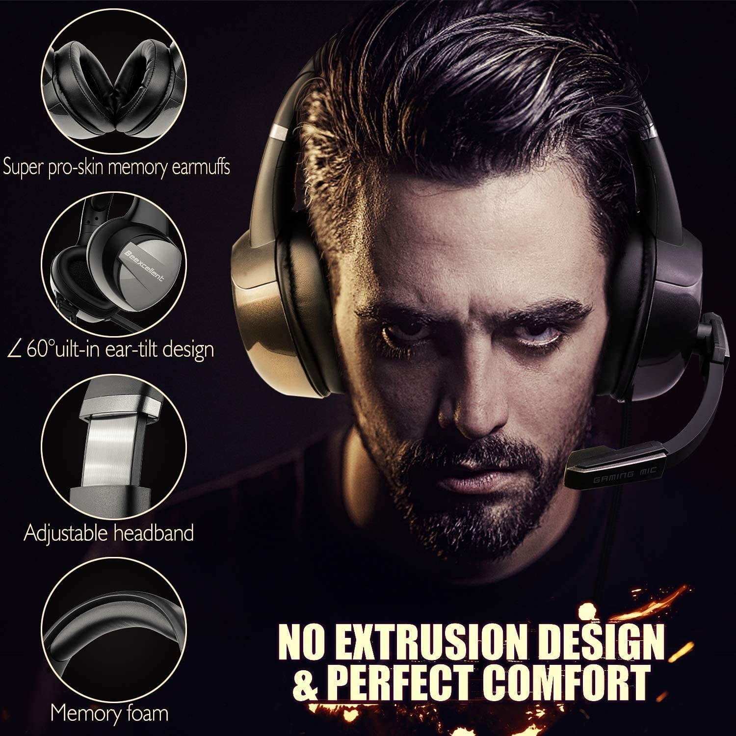 Beexcellent Gaming Headset, PS4 Xbox One Headset with Stereo Bass Surround Sound, Gaming Headphones with Noise Cancelling Mic for PS4 Xbox One PC Laptop Mac - RGB LED Light