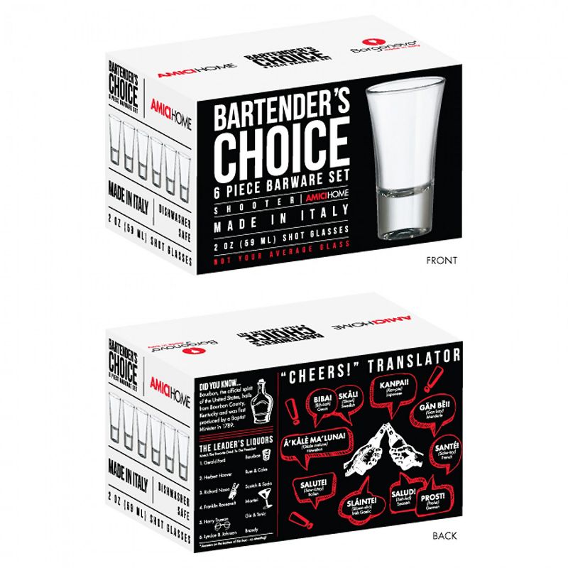 Amici Home Italian Bartenders Choice Jigger Shot Glass, 6oz, Set of 6