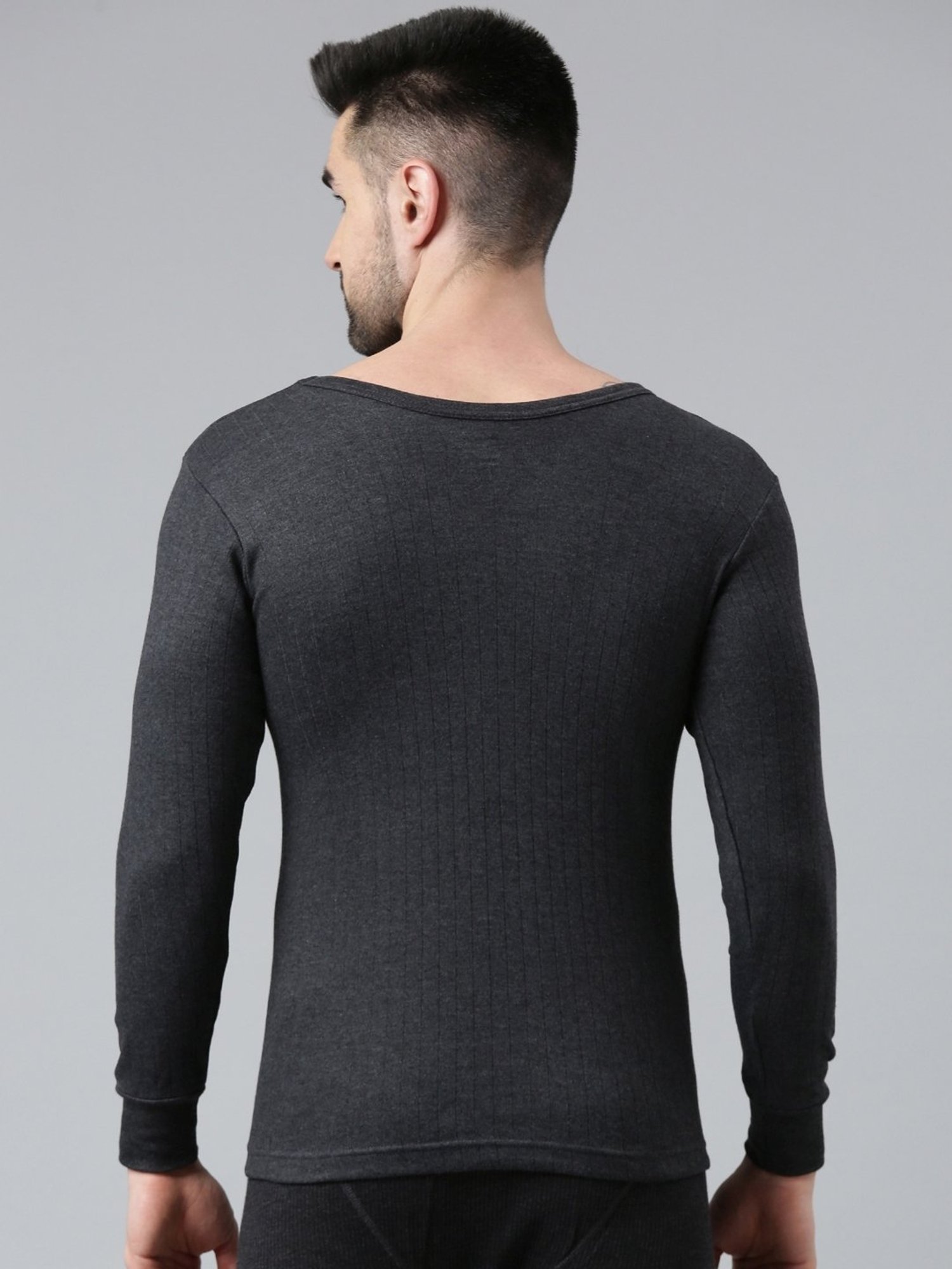 Dixcy Josh Dark Melange Grey Cotton Skinny Fit Thermal Top