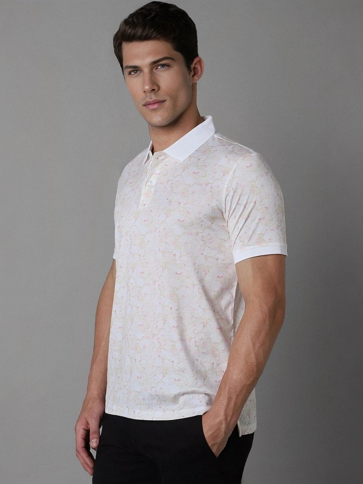 Louis Philippe White Cotton Regular Fit Printed Polo T-Shirt