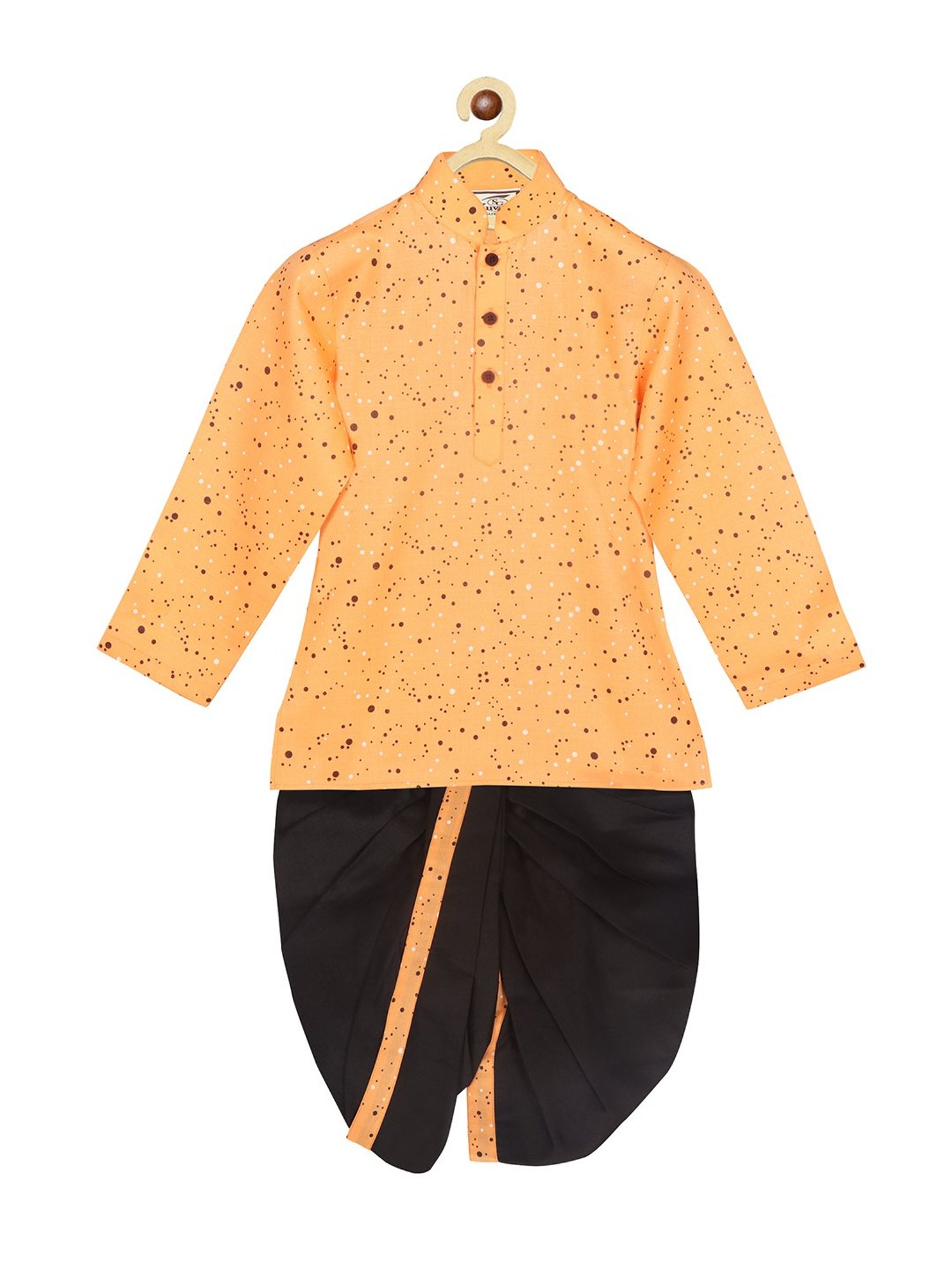SG Yuvraj Kids Orange & Black Printed Full Sleeves Kurta with Dhoti