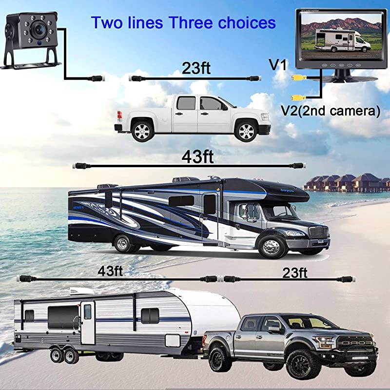 G2 AHD Backup Camera Kit with 7 Inch Touch Key Screen for Trucks,Trailers,Tractors,Vans,Campers,Motorhomes Single Power Rear View System,IP69K Waterproof Camera Guide Lines ON/Off