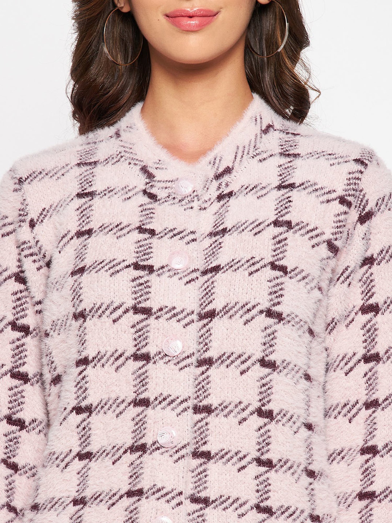 Crozo By Cantabil Pink Check Cardigans