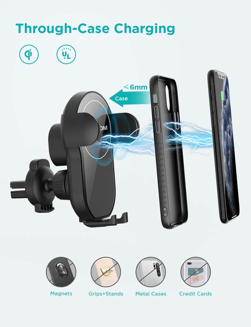 Hannord Wireless Car Charger,15W Qi Fast Charging Car Mount Charger Auto-Clamping Smart Positioning Air Vent Phone Holder Compatible with iPhone11/11Pro/11Pro Max/XS/XR/X/8/8+,SamsungS10/S10+/S9/S8