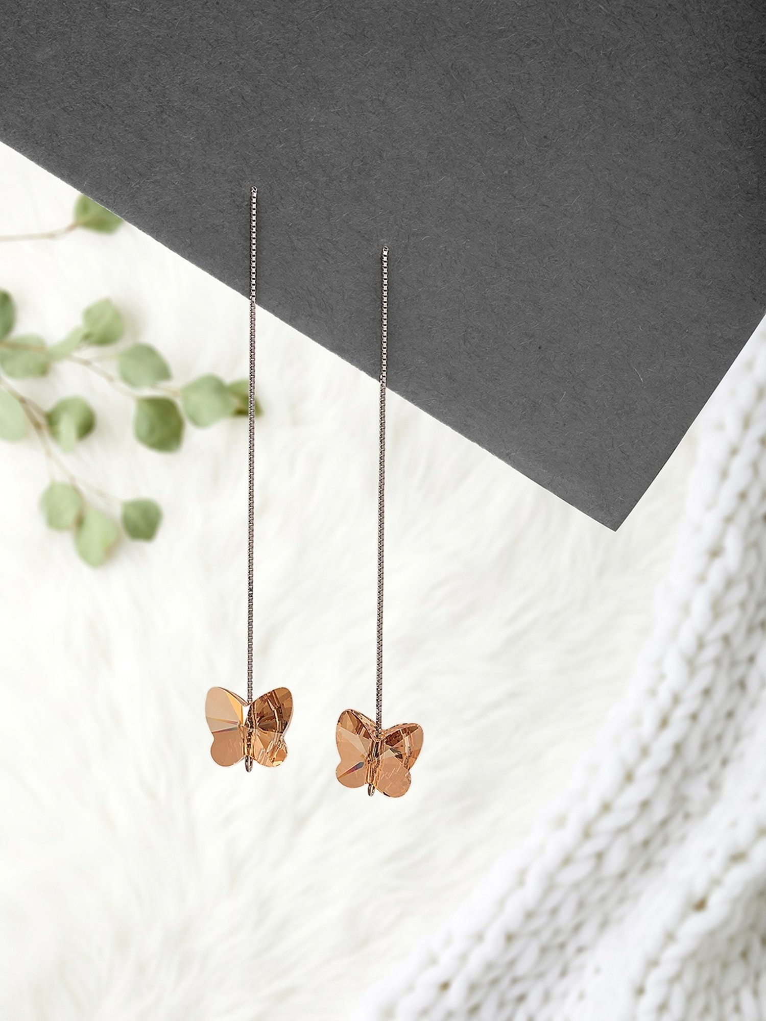 Silberry 92.5 Sterling Silver White Butterfly Swarovski Earrings for Women