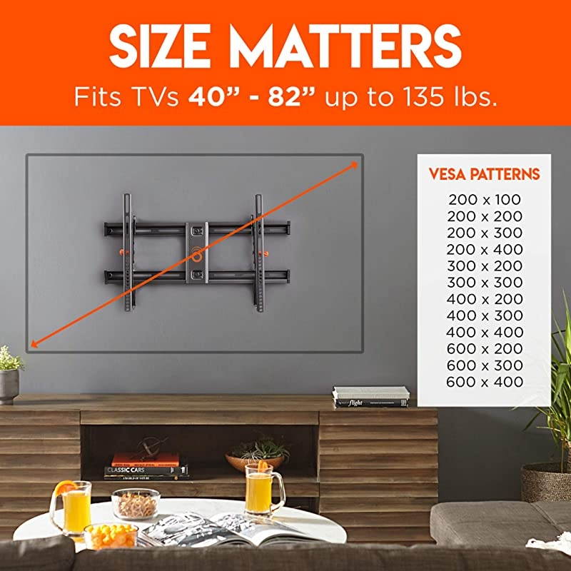 Tilting TV Wall Mount with Low Profile Design for 40 82 TVs Eliminate Glare with 10&ordm; of Smooth Tilt Slides to Center Between Studs Can Be Leveled After Install 2019 Upgrade