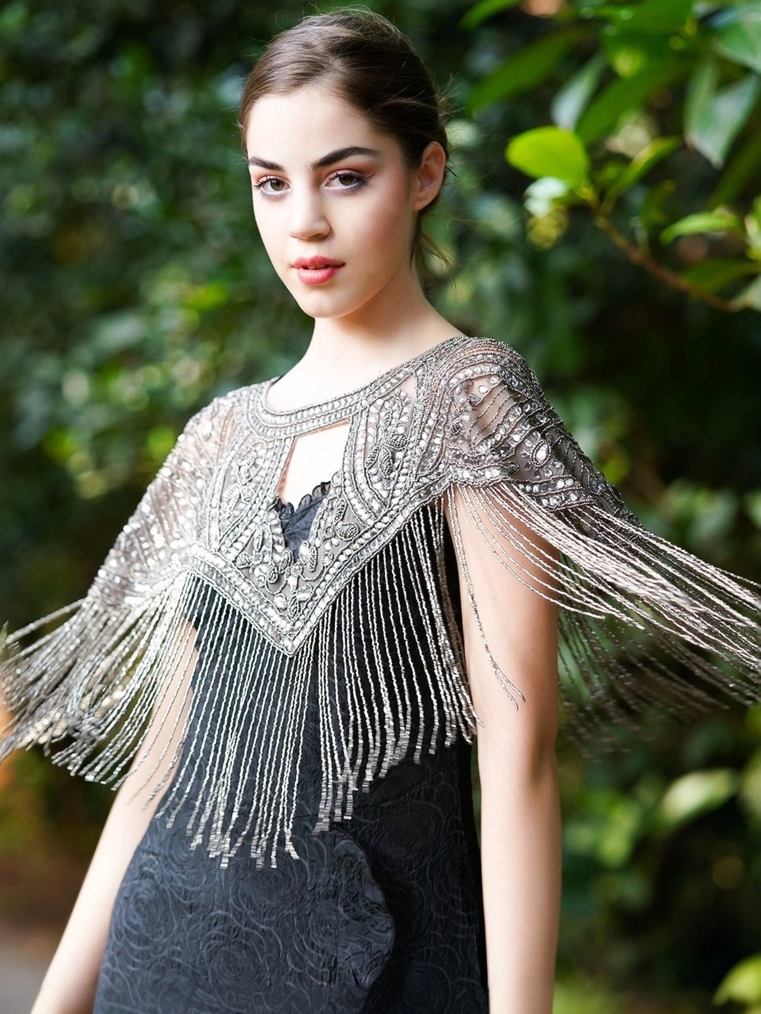 Odette Grey Embellished Fancy Cape