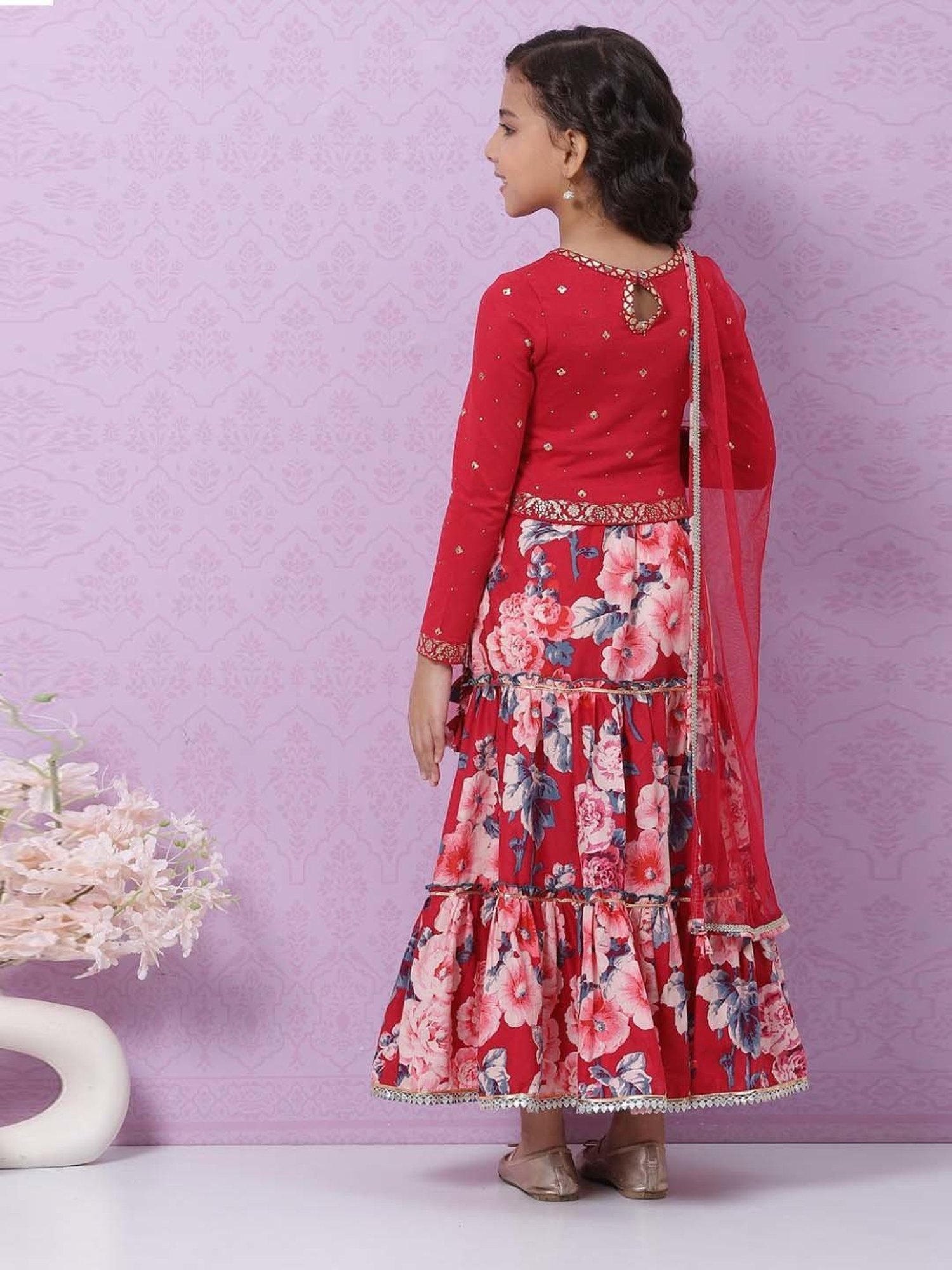Biba Kids Red Printed Full Sleeves Lehenga Cholis