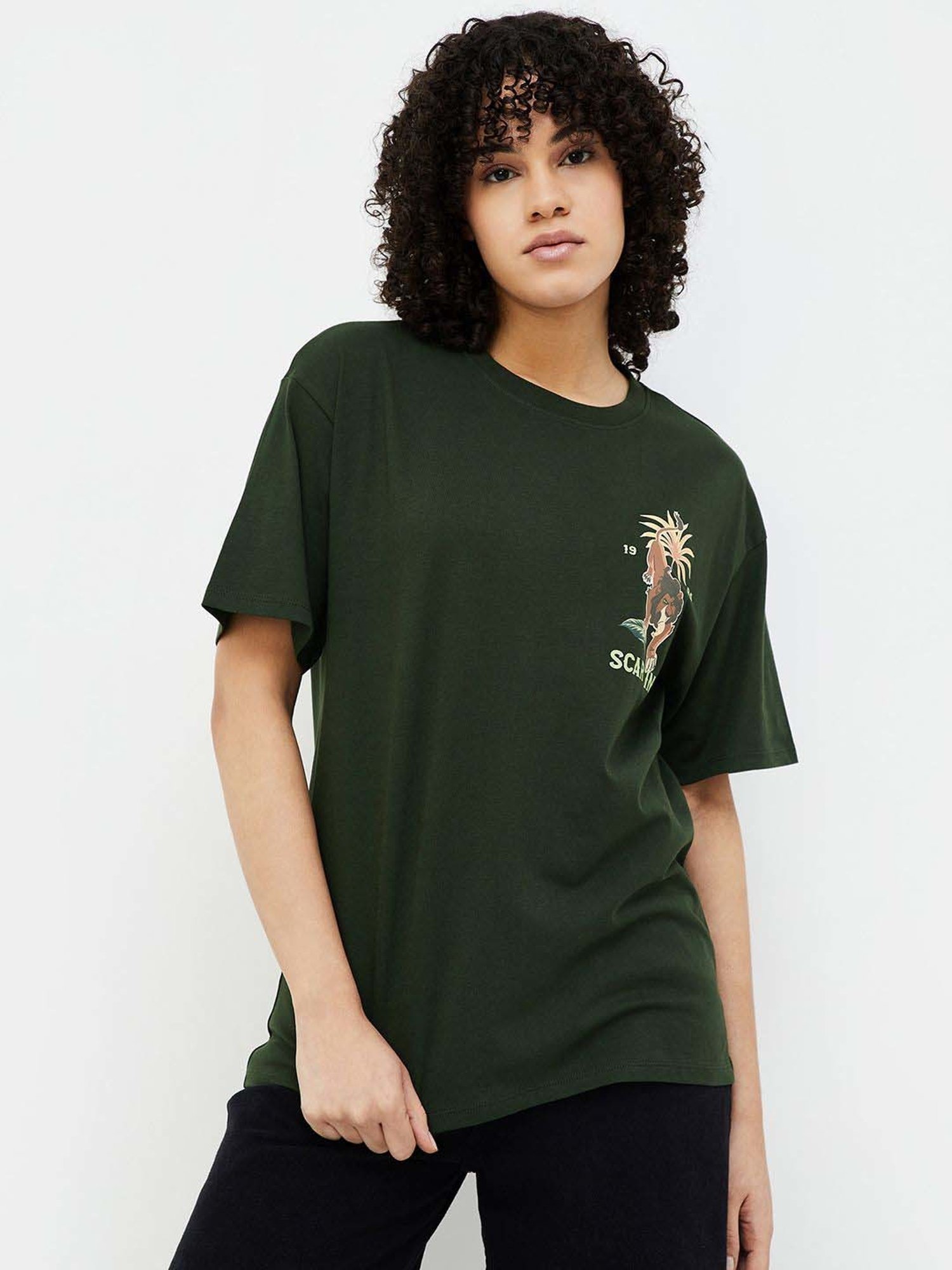 Ginger by Lifestyle Green Cotton Printed T-Shirt