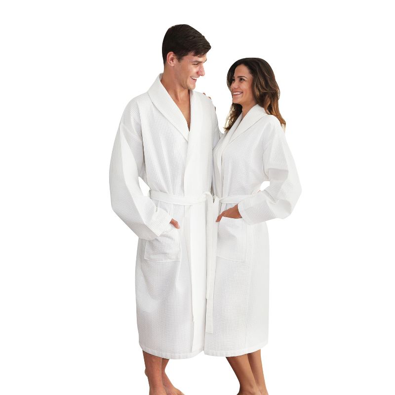 Waffle Weave Bathrobe Unisex Linum Home - White (Large/XLarge)