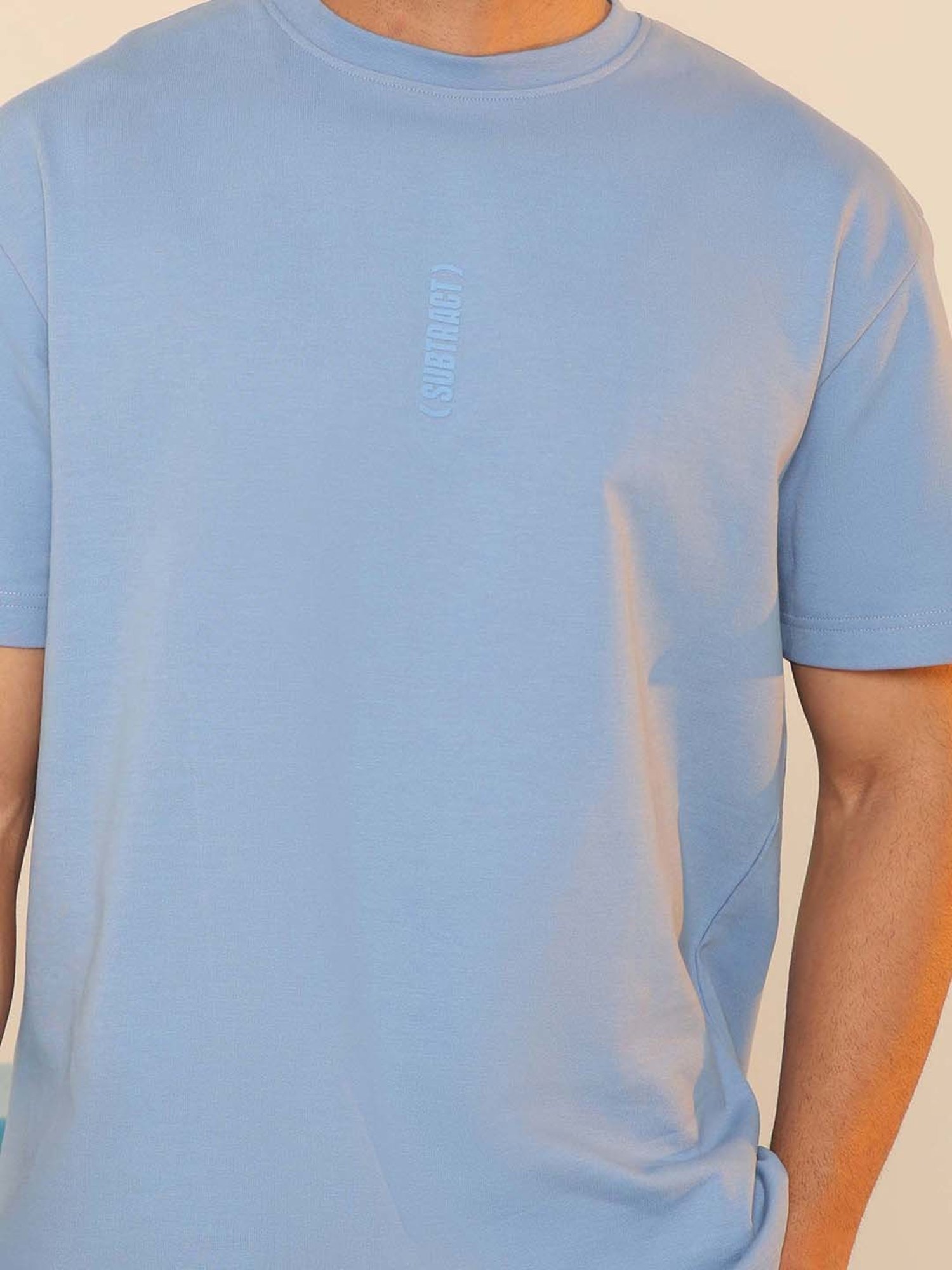 SUBTRACT Frost Blue Regular Fit Cotton Oversized Crew T-Shirt