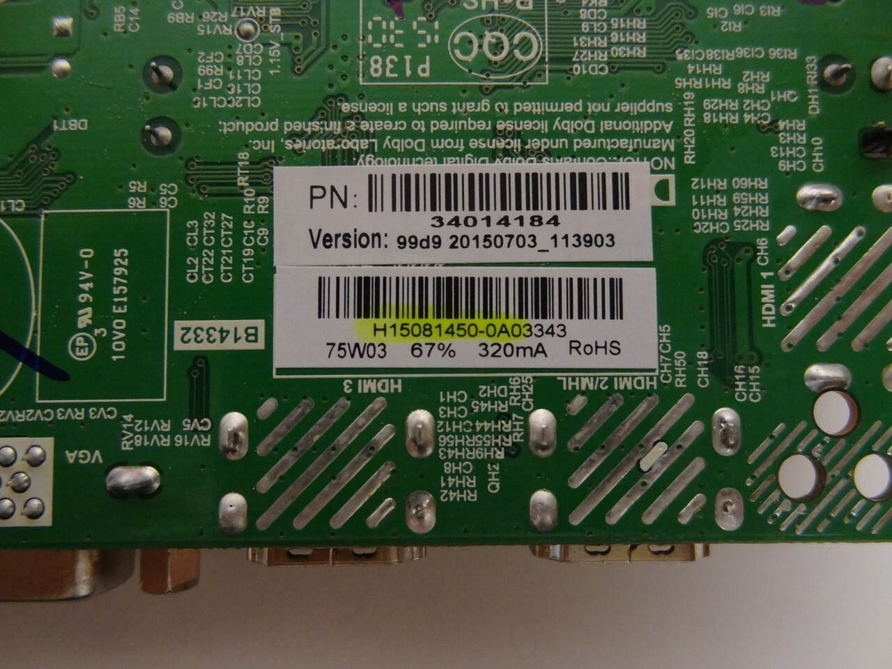 Element ELEFT436 Main Board / Power Supply T430HVN01.0 H15081450 -