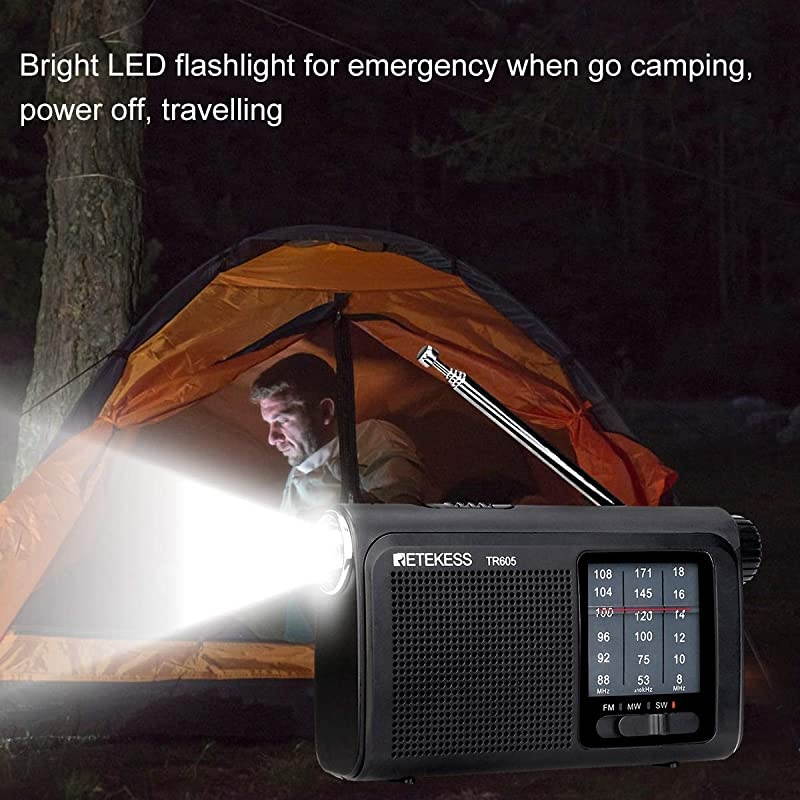 TR605 AM FM Radio Portable Transistor Radio Battery Operated Portable Shortwave Radio with LED Flashlight Earphone Jack for Bedroom Black