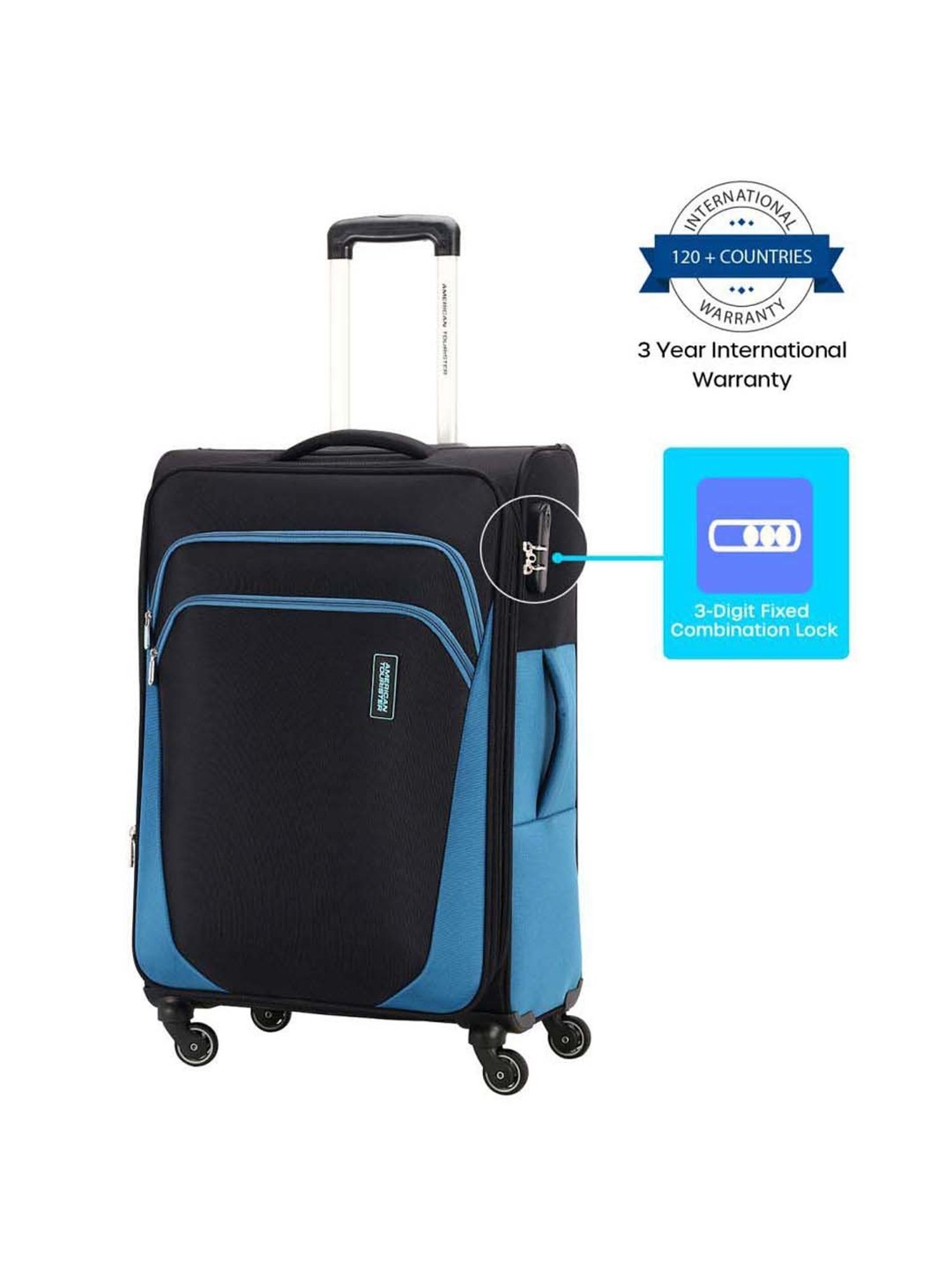 American Tourister Kansas Black Color Block Soft Large Trolley Bag - 51 cm