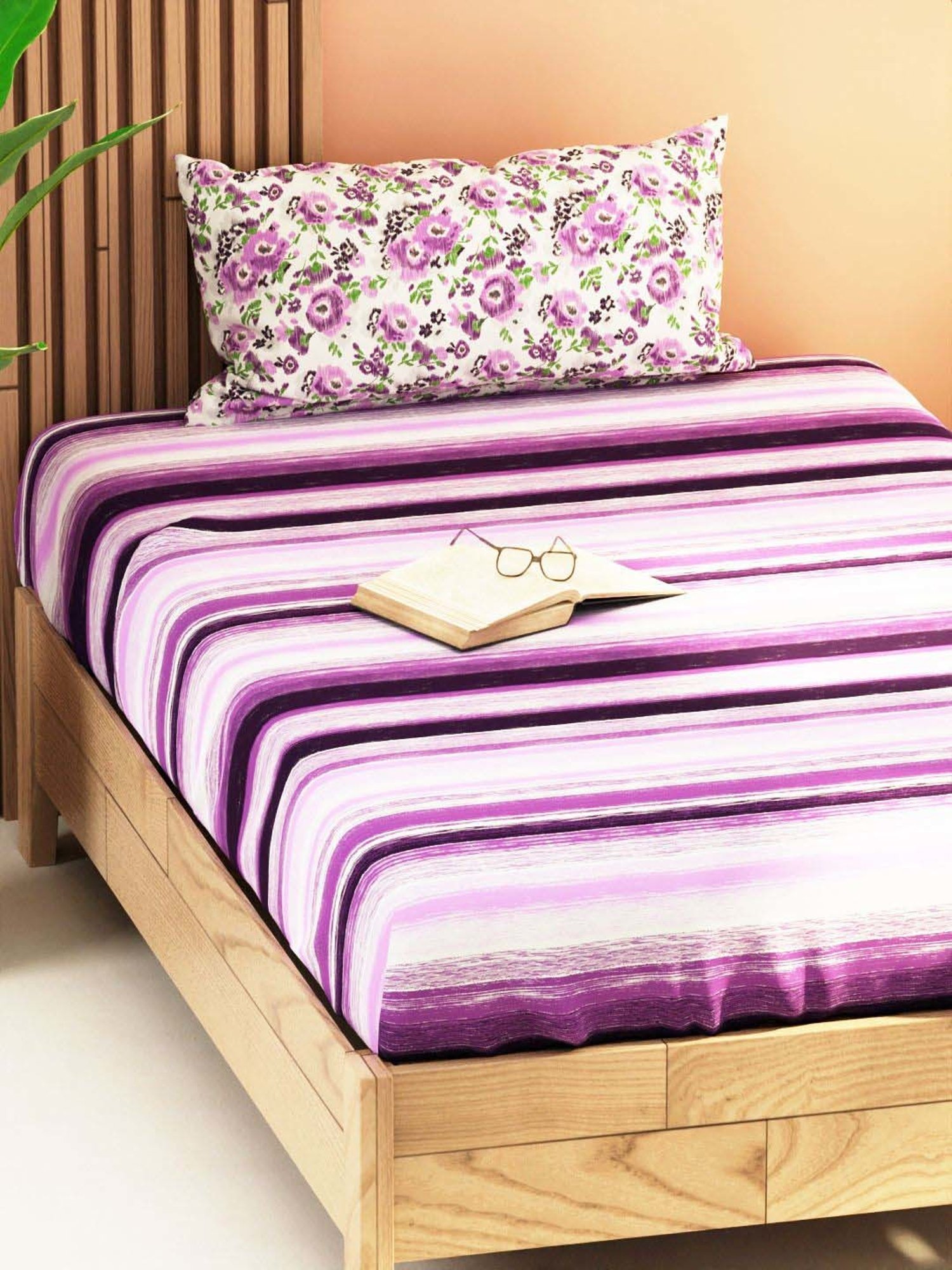 Bianca Bagator Purple 152 TC Micro Fabric Single Bedsheet with 1 Pillow Cover