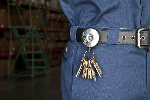 Key-Bak Original HD Retractable Key Holder, 48" Kevlar Cord, Chrome Front, Steel Belt Loop, 8 oz. Retraction, Split Ring