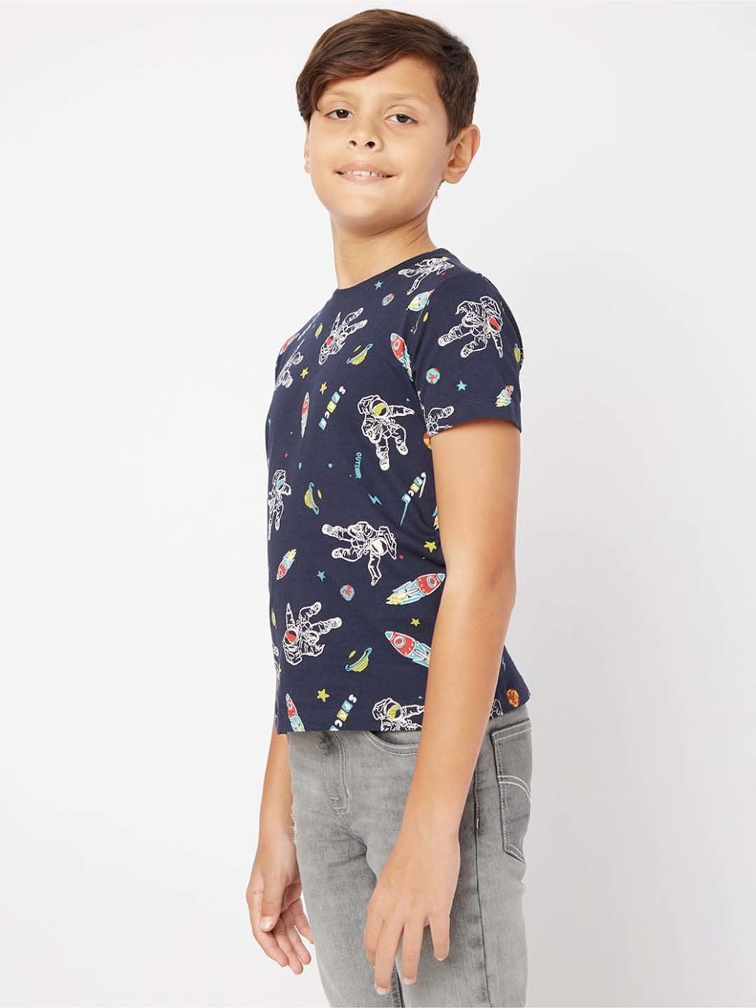Gas Kids Blue Cotton Printed T-Shirt
