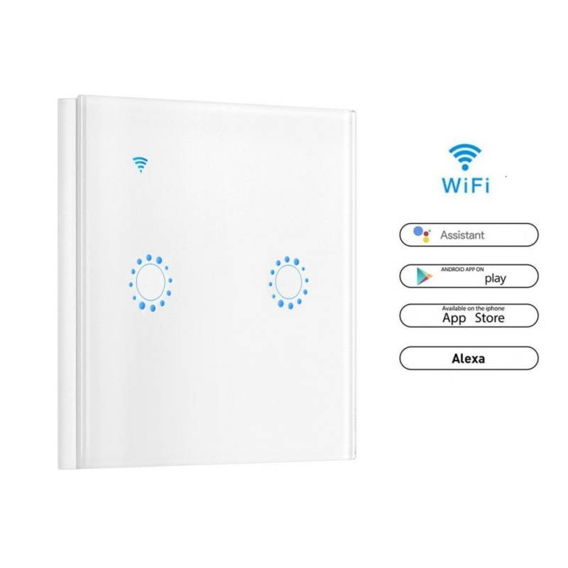 US 2 GANG Smart Light Switch WiFi In-Wall Remote Alexa Google Smart Life app WiFi Smart Touch Light Switch