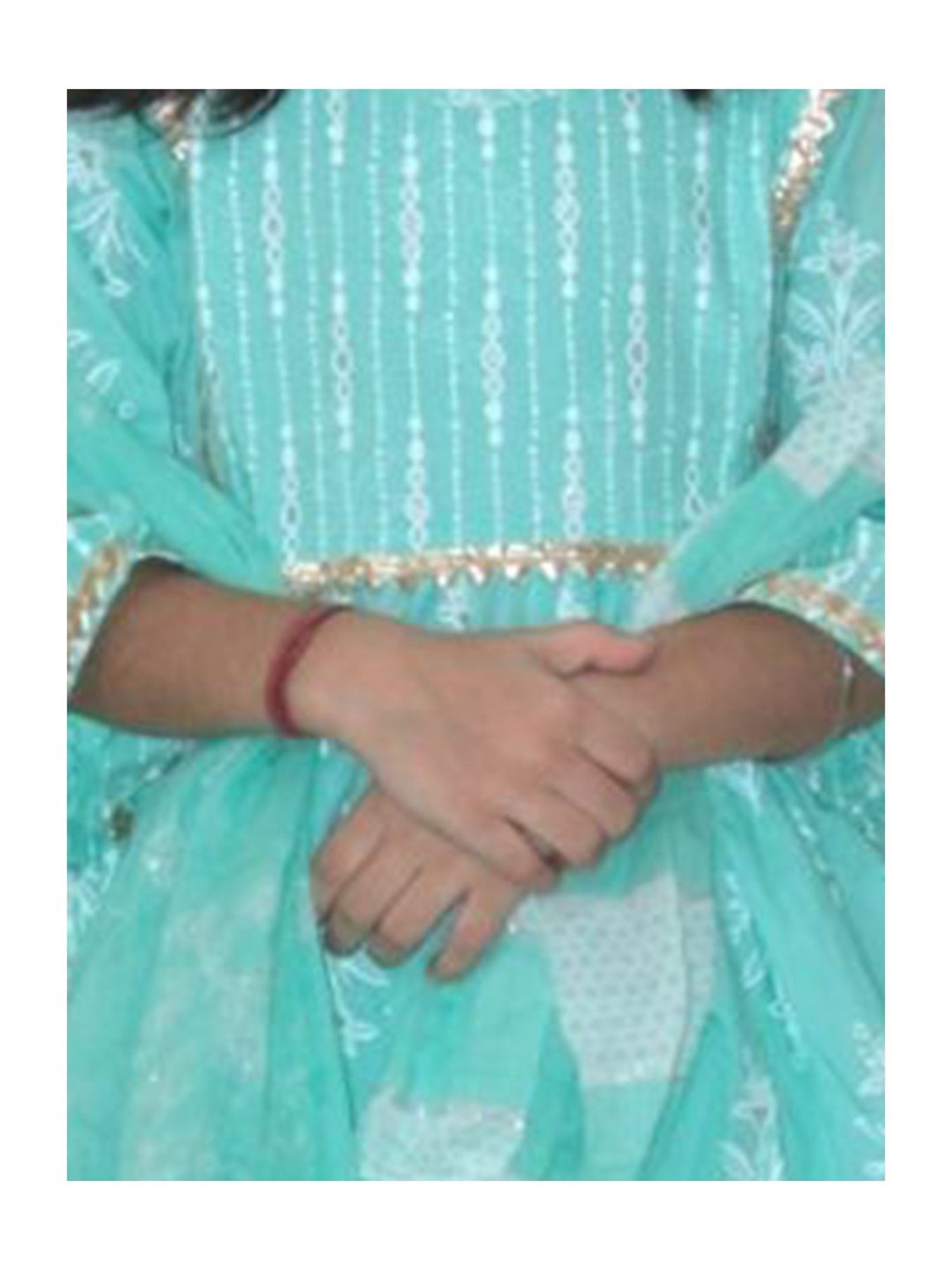 Tippy Top Kids Turquoise Floral Print Kurta, Sharara with Dupatta