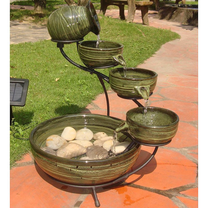 22" Smart Living Bamboo Leaf Solar Cascade Fountain