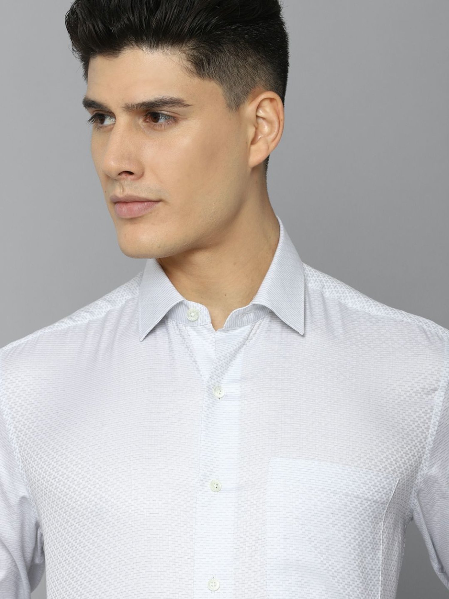 Luxure By Louis Philippe White Cotton Regular Fit Striped Shirt