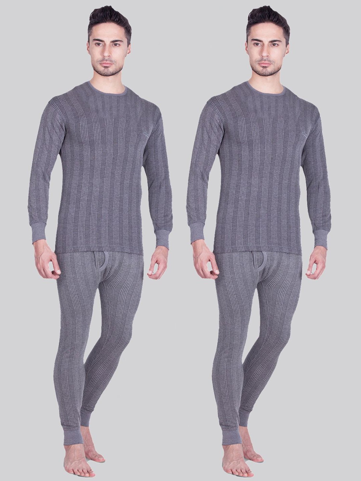 LUX Inferno Charcoal Skinny Fit Striped Thermal Set - Pack of 2