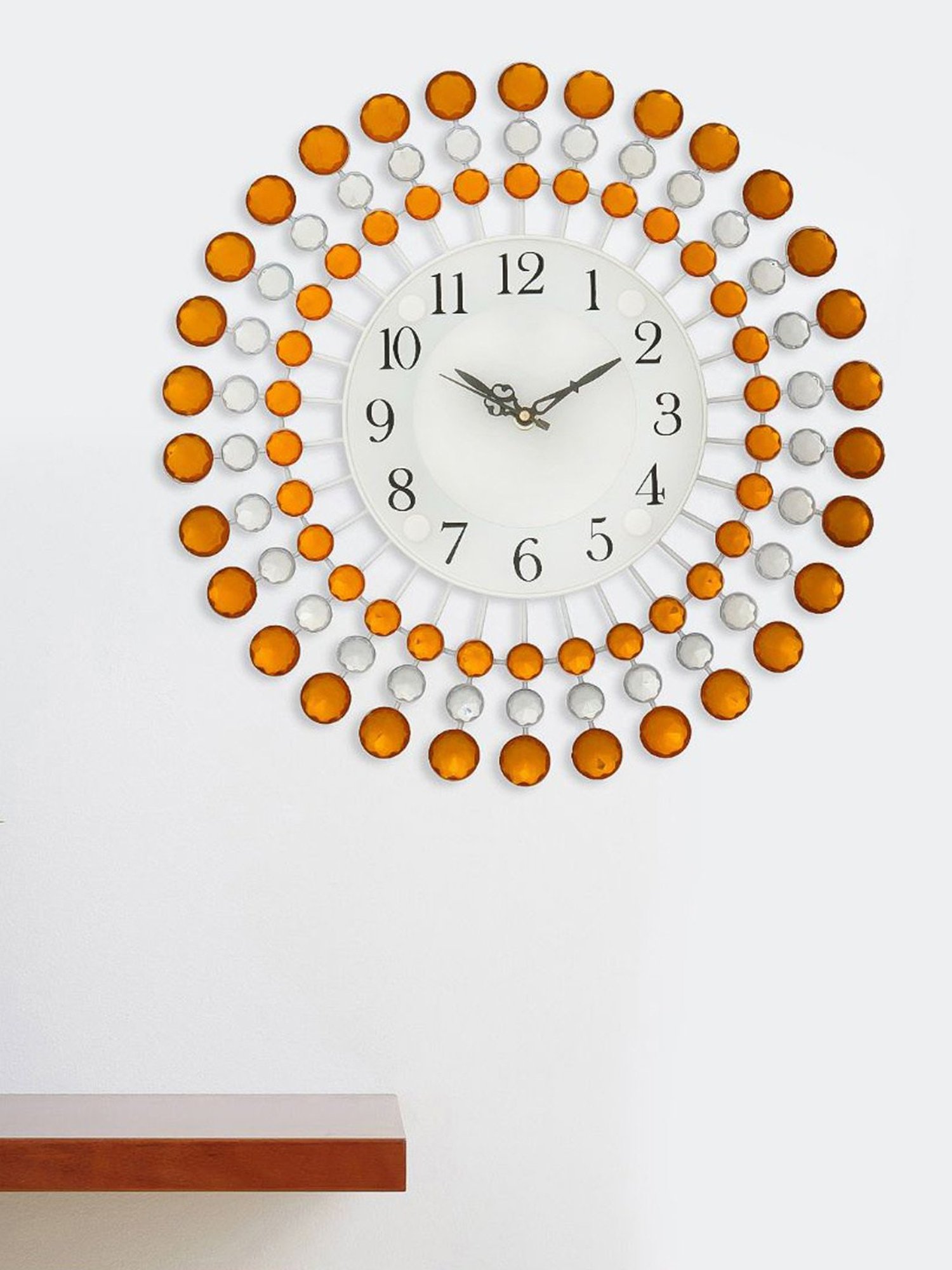 CHRONIKLE Round Embellished White & Yellow Iron Wall Clock