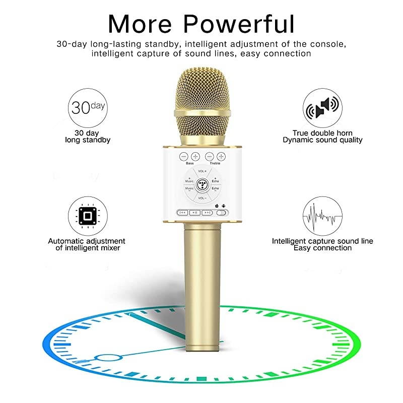 04 Wireless Bluetooth Karaoke Microphone,Louder Volume 10W Power, More Bass, 3-in-1 Portable Handheld Double Speaker Mic Machine for iPhone/Android/iPad/PC (04, Black-1)