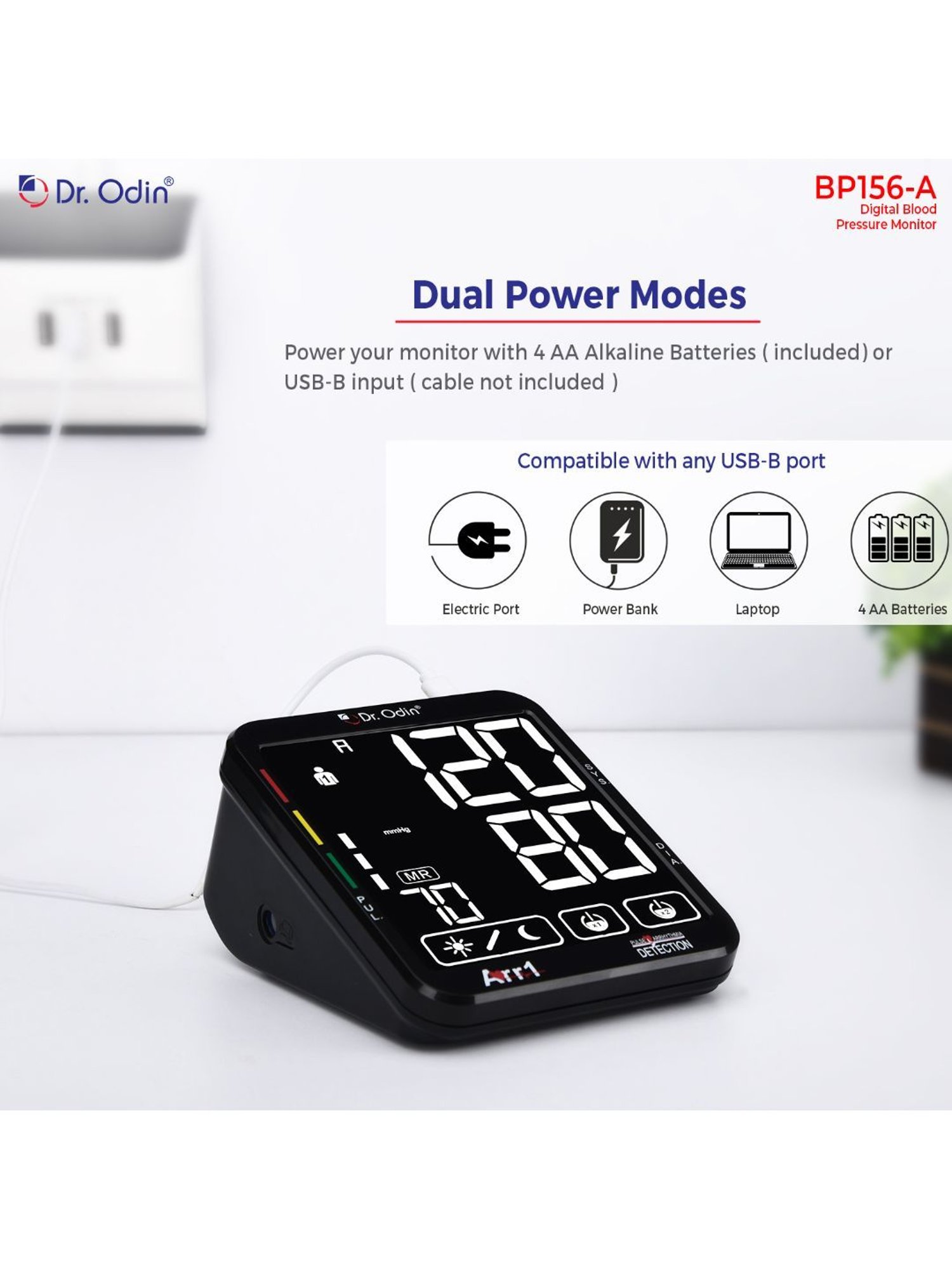 Dr. Odin BP156A-A Digital Blood Pressure Monitor Machine Plus (Black)