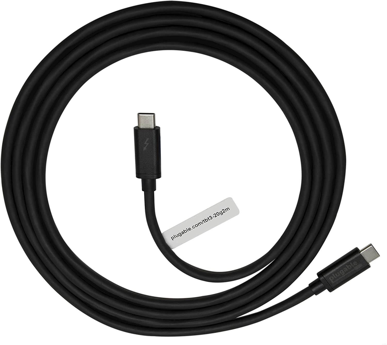 Plugable Thunderbolt 3 Cable 20Gbps Supports 100W (20V 5A) Charging 6.6ft / 2m USB C Compatible [Thunderbolt 3 Certified]