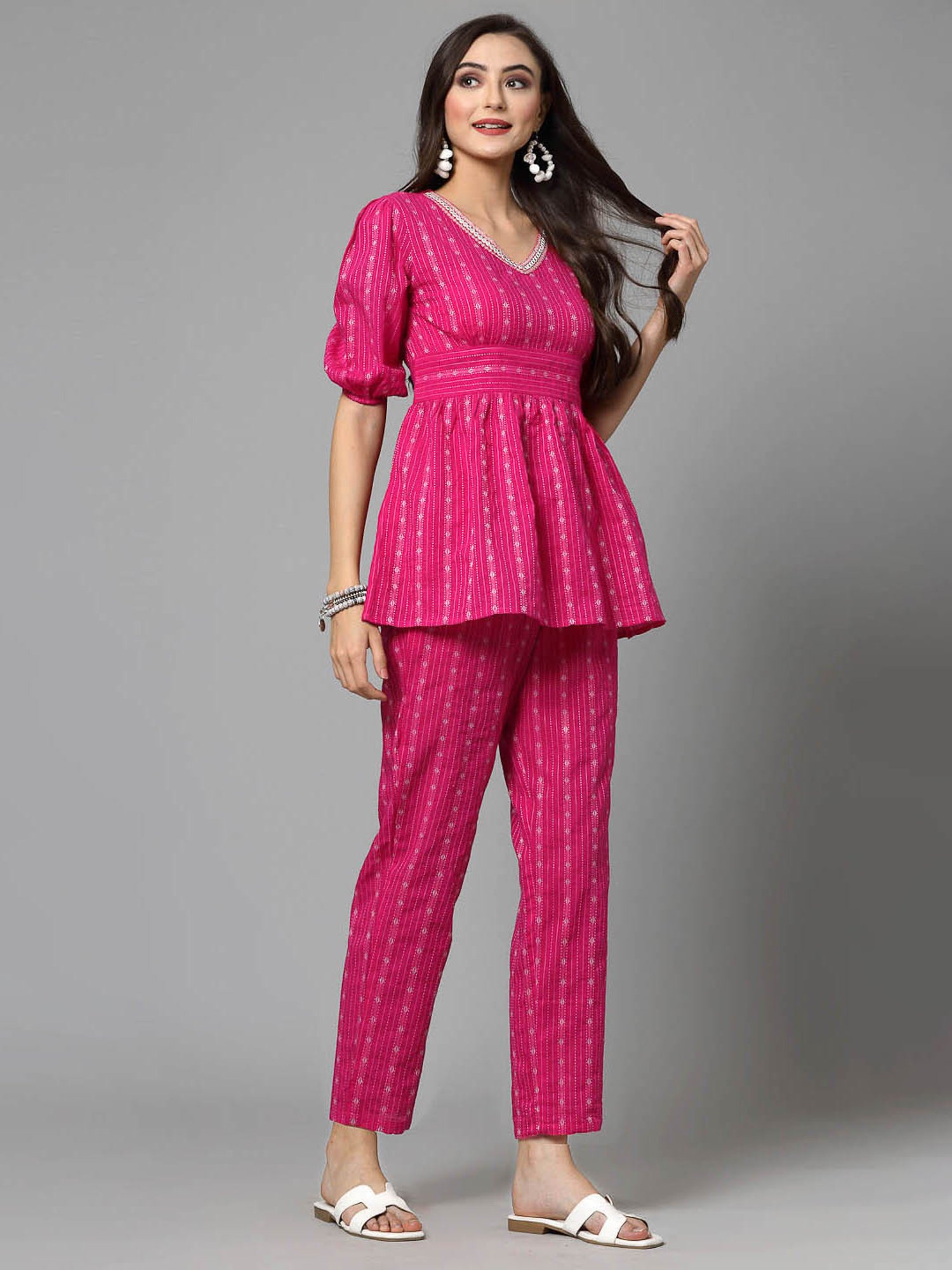 Stylum Pink Cotton Printed Top & Pant Set