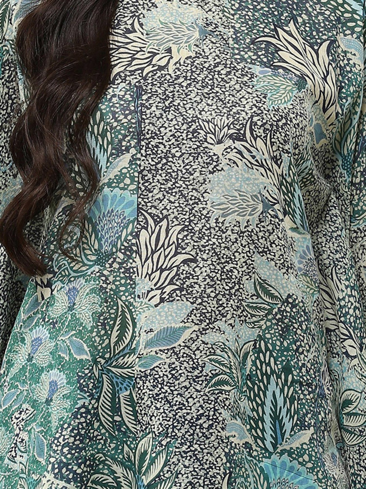 aarke Ritu Kumar Green & Blue Cotton Floral Print Kaftan