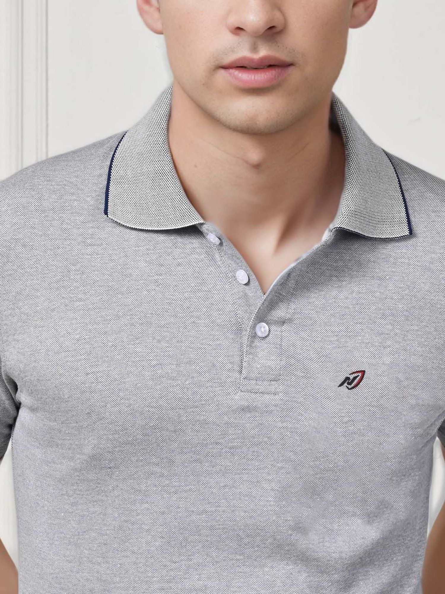 Lux Nitro Light Blue Cotton Regular Fit Texture Polo T-Shirt